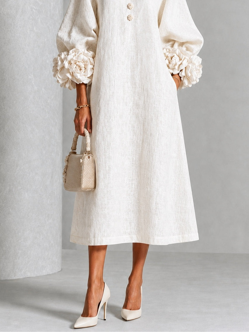 Henrietta | Robe Midi Boutonnée à Manchettes Fleuries