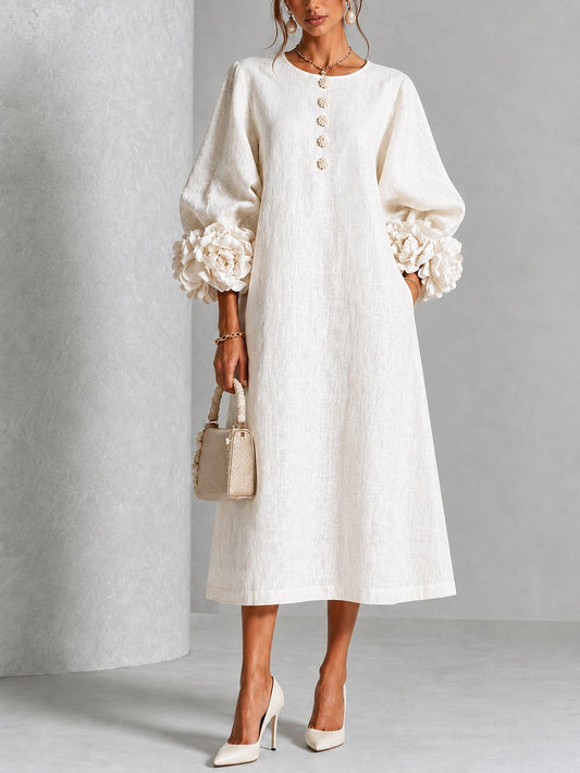 Henrietta | Robe Midi Boutonnée à Manchettes Fleuries