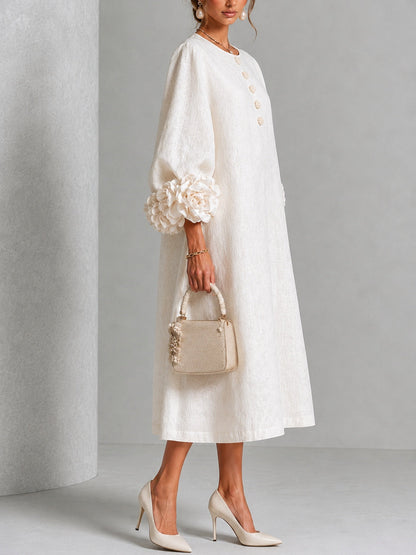 Henrietta | Robe Midi Boutonnée à Manchettes Fleuries