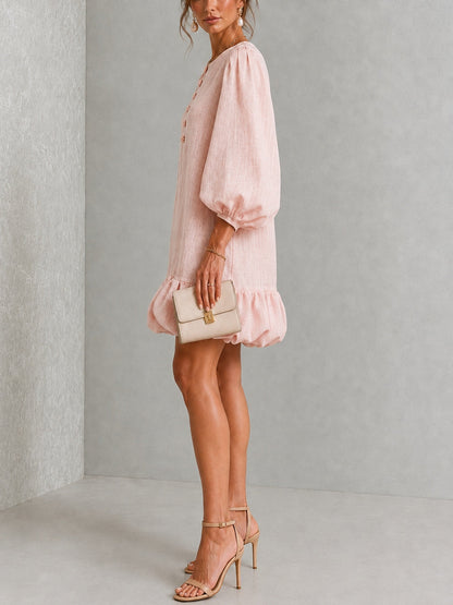 Rosalyn | Mini-Robe à Manches Bouffantes et Boutons Fleuris