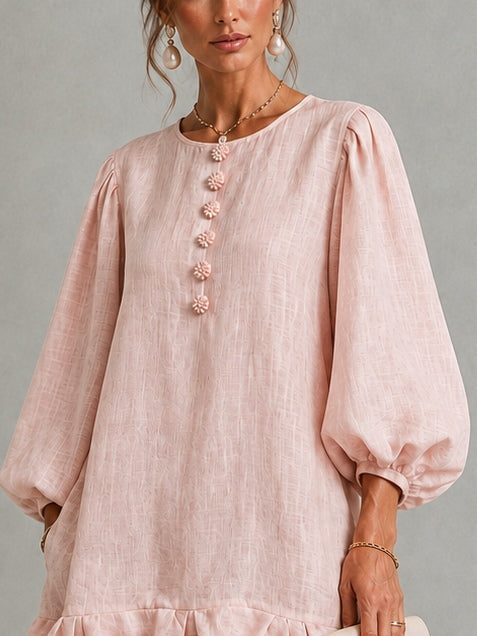 Rosalyn | Mini-Robe à Manches Bouffantes et Boutons Fleuris