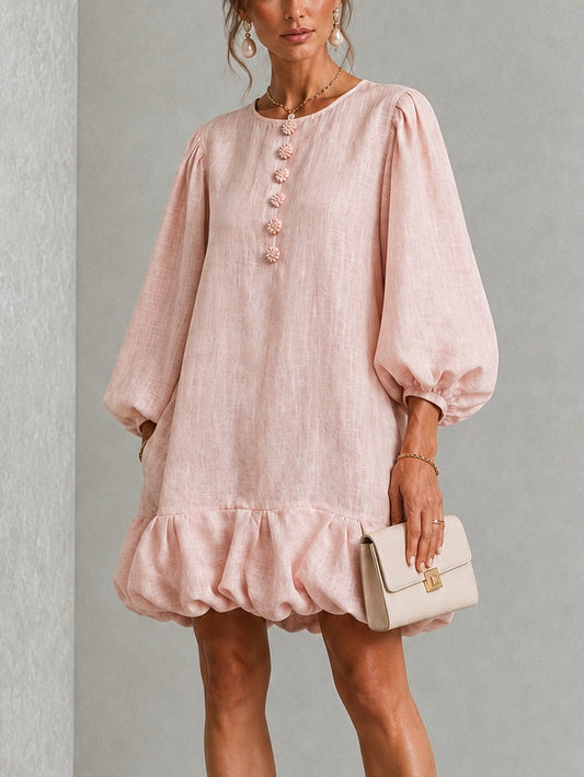 Rosalyn | Mini-Robe à Manches Bouffantes et Boutons Fleuris