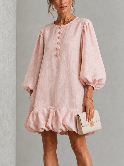 Rosalyn | Mini-Robe à Manches Bouffantes et Boutons Fleuris