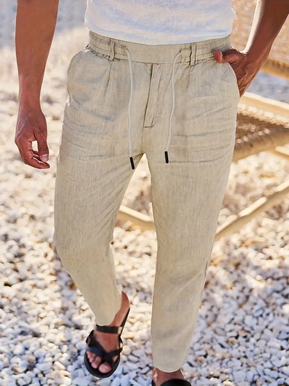 PANTALONS LARGES EN LIN AVEC CORDON