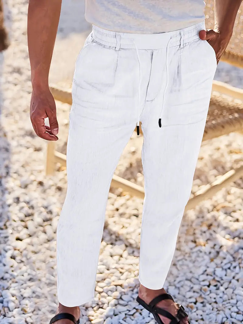 PANTALONS LARGES EN LIN AVEC CORDON