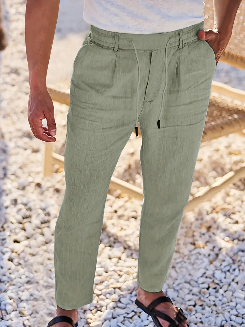 PANTALONS LARGES EN LIN AVEC CORDON