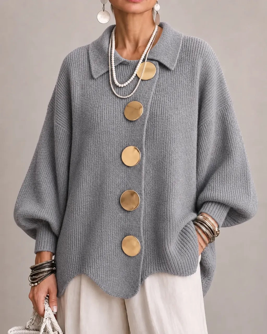 Karina - Cardigan Oversize à Col et Boutons