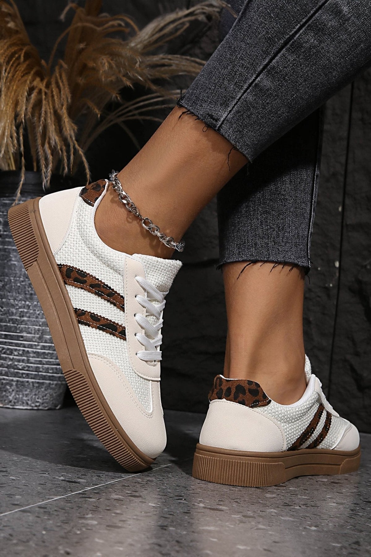 Amber™ : Baskets en cuir et cuir imprimé léopard