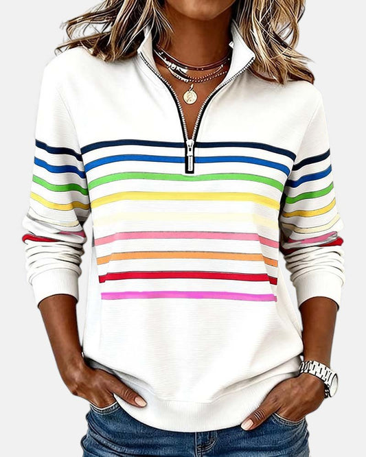 Jeanette | Sweat-shirt Rayé à Col Zippé
